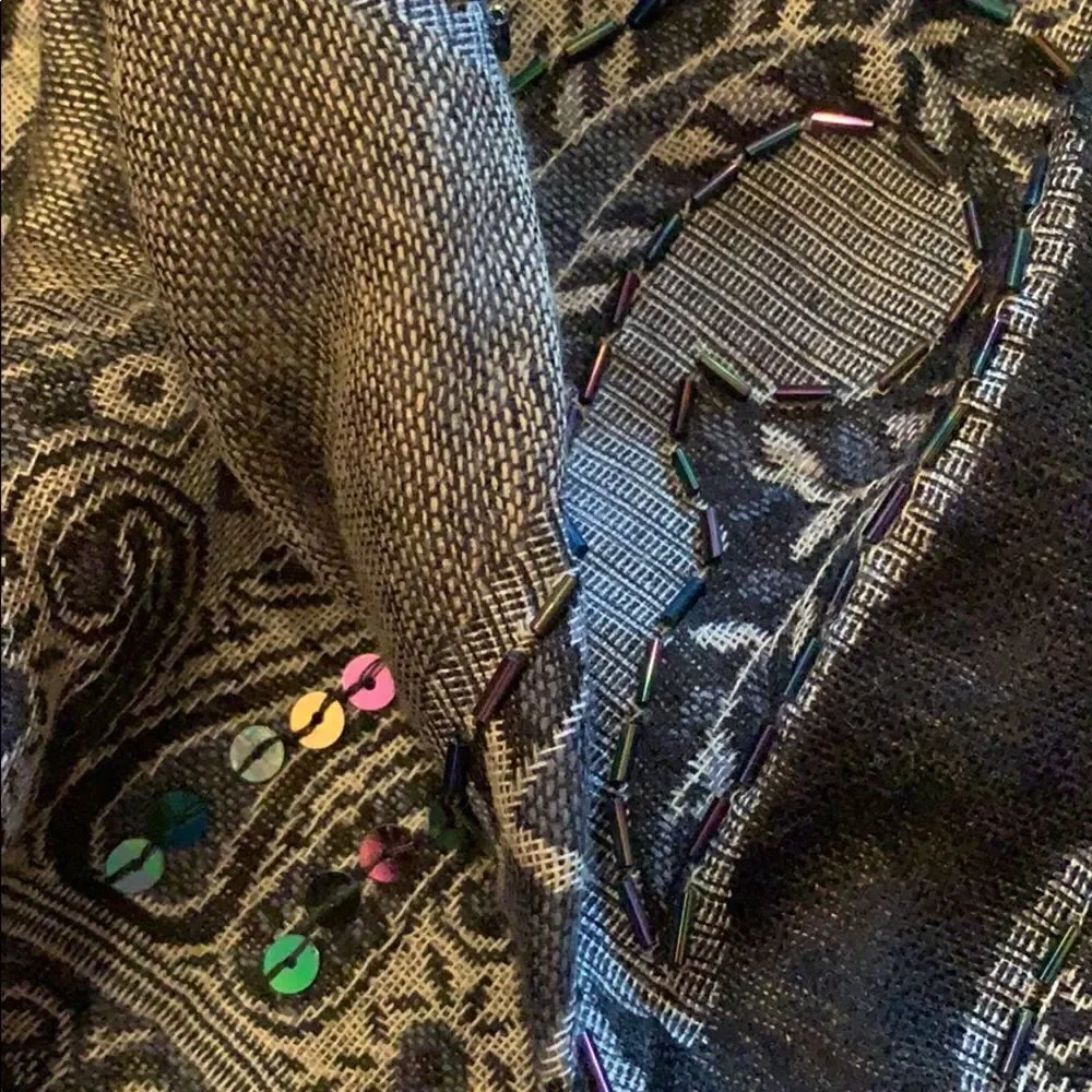 Black & Gray Beaded Paisley Wrap NWOT